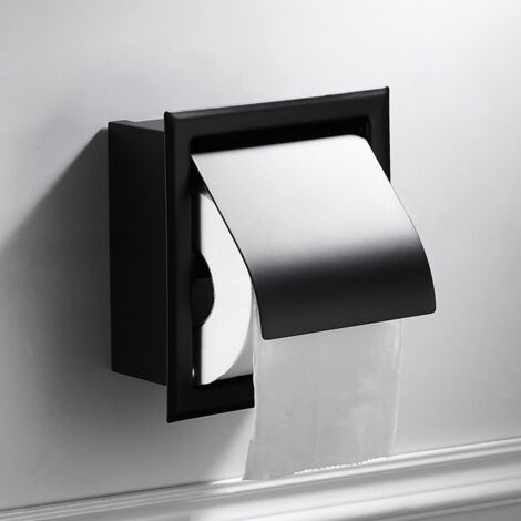 Support de papier toilette en acier inoxydable noir mat, encastré, fixation murale, pour salle de bain