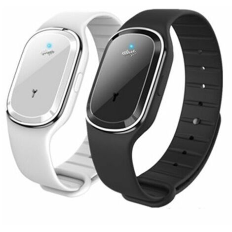 Lot de 2 montres anti-moustiques à ultrasons, bracelet anti-moustiques pour enfants et adultes, rechargeable par USB (blanc + noir) (1/5)