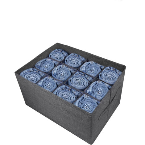 Organisateur armoire rangement tiroir vetement - 12 grilles boite de rangement pour vetements, jeans, pantalon, chandail, serviettes, t-shirts, Rangement penderie, Organisateur de placard (Lot de 1)