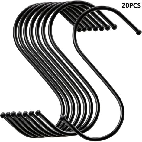 20 Crochets en S, Crochets en Métal Multifonctions Pour Cuisine Salle de Bain Chambre à Coucher Bureau Jardin (Noir)