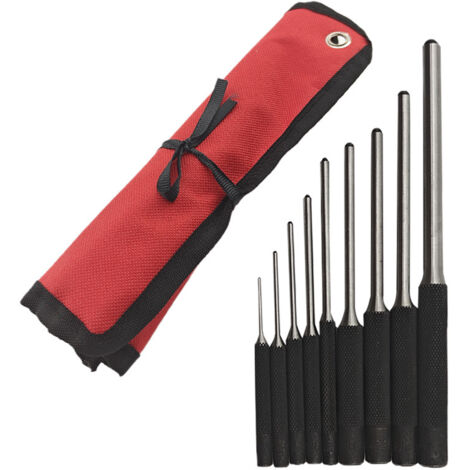 9 Pcs Poinçons à Goupille Cylindrique et Sac de Rangement en Nylon, Fabrication D'acier Jeu de Outil de Poinçon à Rouleau, Outil à Main Ingénierie Mécanique, 1.5mm-8mm