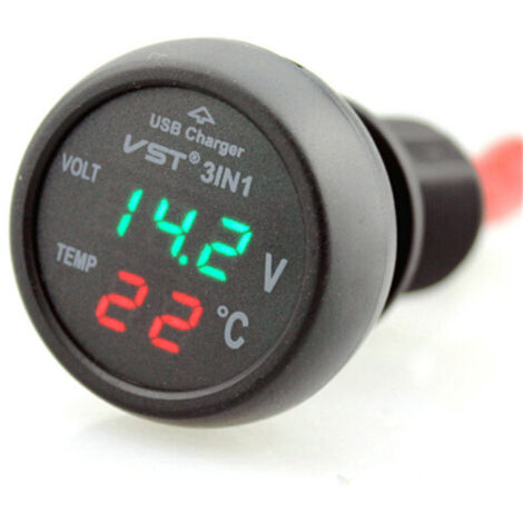 Prise allume-cigare de voiture avec port USB 12V étanche Voltmètre Thermomètre pour véhicules 12 V/24 V