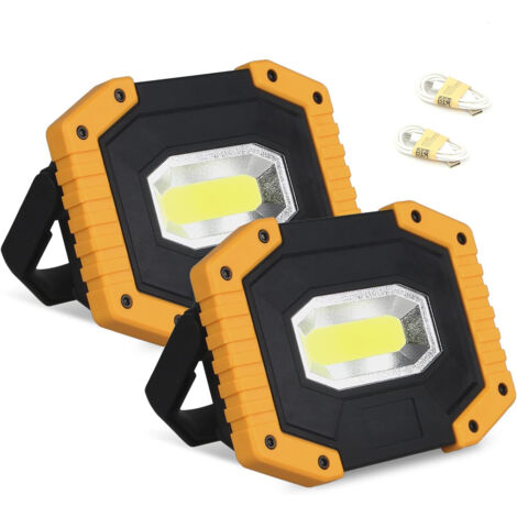 Projecteur LED Rechargeable 30W 2000LM Projecteur LED Chantier Portable 5200mAh Lampe Chantier Batterie Lumière de Travail avec 3 Modes & USB pour Camping, Chantier, Garage, Atelier(2 pack) (1/5)