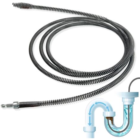 Tige spirale de nettoyage de canalisations 10 mm de diamètre x 3 m, déboucheur de canalisations, nettoyeur avec accessoire de perçage universel avec adaptateur électrique pour toilettes