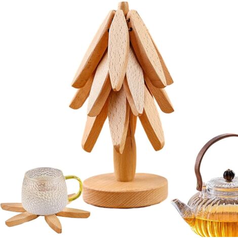 Dessous De Plat De Cuisine en Bois, Dessous De Plat Pliable en Forme d'arbre, Dessous De Plat en Bois pour Casseroles Et Poêles Chaudes, Coussinets Pliables Résistants À La Chaleur en Forme d'arbre