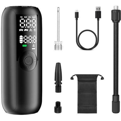 Gonfleur Pneus Voiture,150PSI Pompe a Velo,Compresseur à Air Portatif pour Voiture, Vélo, Arrêt Automatique avec Valve Presta et Schrader (1/5)