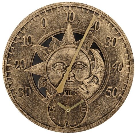 Thermomètre Extérieur Horloge Vintage Murale Horloge De Station De Décoration Rétro Suspendu Horloge Motif Soleil Lune Étanche Extérieur Ou Intérieur, Piscine, Clôture, Patio