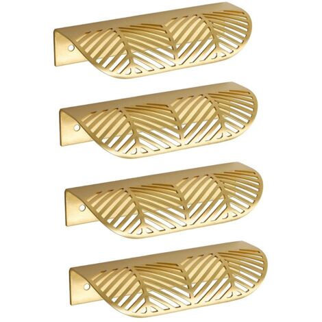 4 Pcs Poignée de Tiroir Forme de Feuille 117mm Poignées de Meubles en Laiton Massif pour Salon Cuisine Chambre avec Vis (1/5)
