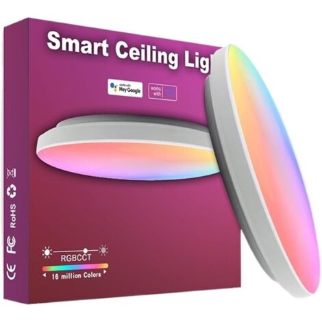 Plafonnier LED intelligent Tuya RGBCW 24 W, commande vocale via application, pour chambre à coucher, salon (AC 200-240 V, télécommande 2,4 GHz) (1/5)