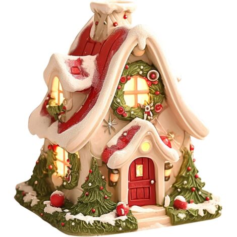 Brûleur D'encens En Forme De Cabane En Bois - Maison De Village De Noël Enneigée En Résine Pour