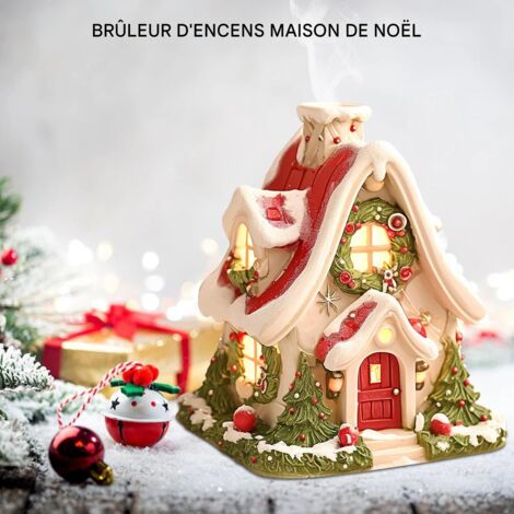 Chalet Brûleur D'encens De Noël En Résine - Décoration Festive Avec Fumée Magique