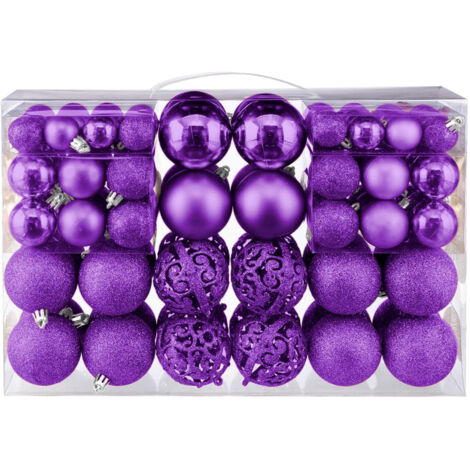 Boules de Noël Lot, 100Pcs Étincelants Décorations Sapin Noel Festives Arbre de Noël Ornements avec Crochets pour Noël Fêtes Mariage (Violet) (1/5)