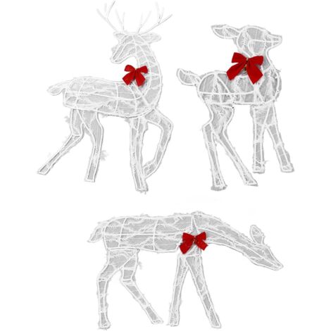 Ensemble Familial de Cerfs de Noël éclairés de 3 Pièces, Grandes Décorations de Vacances en Plein Air, Lumière LED, pour les Cours Avant, les Décorations de Patio, de Pelouse et