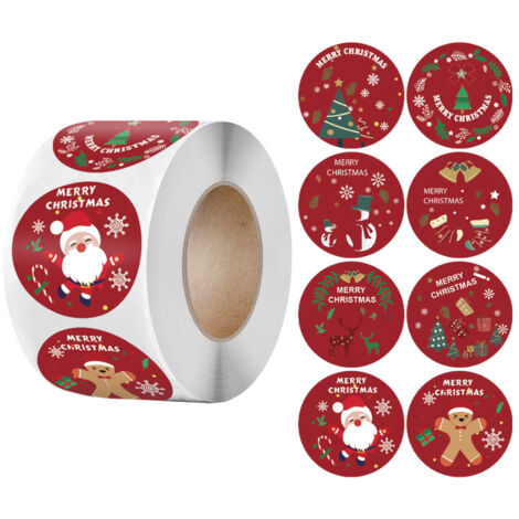 Lot de 500 Etiquettes Autocollantes Noel,Etiquette Noel,Autocollants NoëL Ronds,éTiquettes Avec Noël,Autocollants en Papier Kraft,Autocollants de Noël Spéciaux