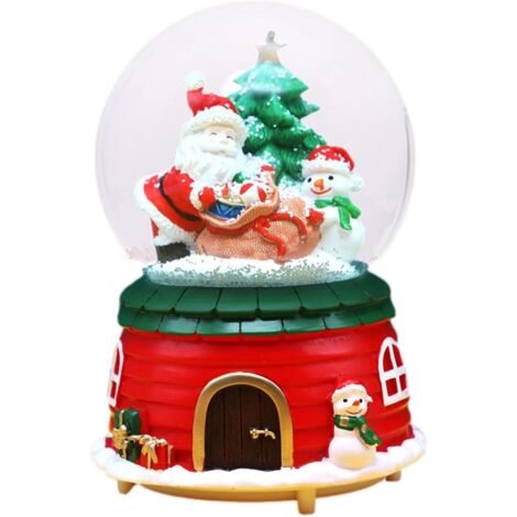 Boule à Neige Noël avec Lumières LED à Changement Couleur, Père Noël Elk Bonhommes Neige Arbre Noël Boîte à Musique Boules Cristal Table 12.5x8cm (1/5)