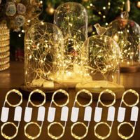 Lot de 12 Guirlandes Lumineuses à Piles,2m 20LEDs Blanc Chaud Mini LED,étanche bouteille pour Interieur Exterieur, Vacances, Mariage, Fête, Noël