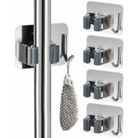 5 Pièces Porte Balais Mural sans Percage, Accroche Balai Mural, Accroche Balai Adhésif en Acier Inoxydable, Support Balais Mural avec Crochet, pour Cuisine, Salle de Bain, Jardin et Garage