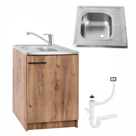Meuble de cuisine 60 x 50 - Chêne doré - Évier Deante - Robinet chromé - Siphon