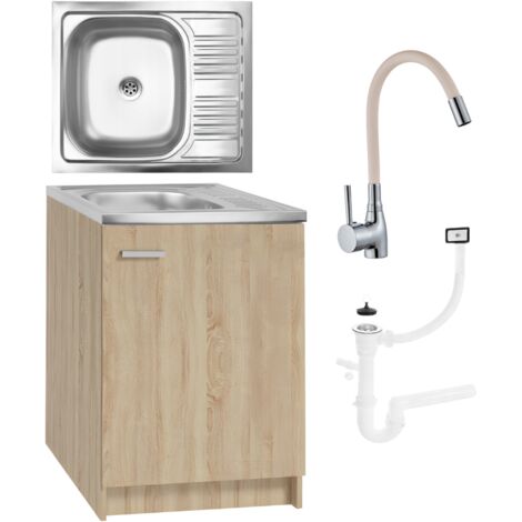 Meuble de Cuisine 60 cm - Chêne Sonoma - Pratique et Compact - Avec Évier et Robinet