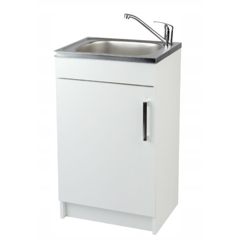 Meuble sous évier 50 cm – Évier en acier inoxydable 0,5 mm – Mélamine blanche résistante à l'humidité – Design compact pour petites cuisines