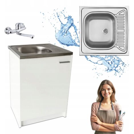 Meuble de cuisine slim 60 - Blanc - Pratique et élégant - Avec évier et robinet rotatif (1/5)