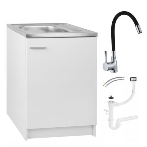 Meuble de Cuisine Slim 60 - Blanc - Pratique et Élégant - Avec Évier et Robinet Noir (1/5)