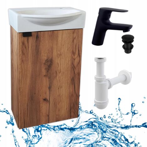 Meuble de Salle de Bain - 40 x 33 cm - Chêne doré - Élégant et Compact - Avec Lavabo et Robinet