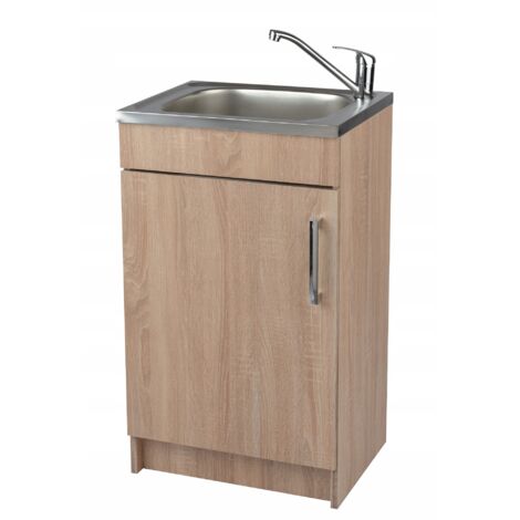 Meuble de cuisine - 50 cm - Chêne Sonoma - Avec évier et robinet - Gain de place élégant (1/5)