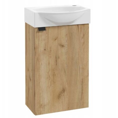 Meuble de salle de bain suspendu - 40 x 33 cm - Chêne doré mat - Compact et élégant