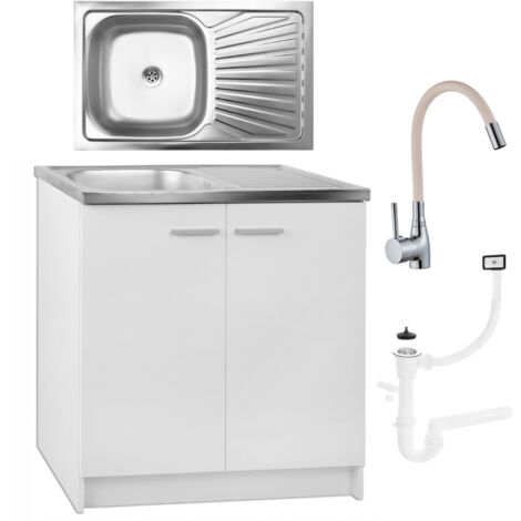Vicco Meuble bas sous-évier R-Line, Blanc Haute brillance, 80cm sans PT | Leroy Merlin
