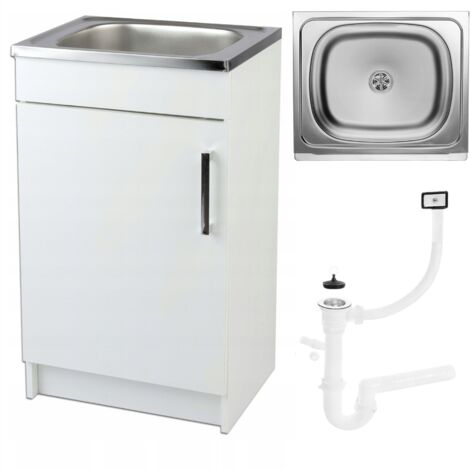 Meuble de cuisine 50 cm – Évier en acier inoxydable 40 cm – Siphon 3,5' inclus – Panneaux mélamine blanche résistants à l'humidité