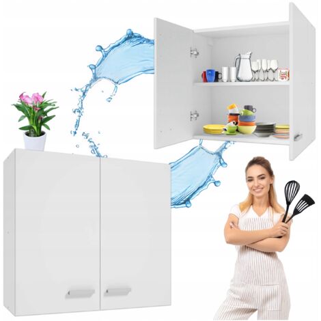Meuble de cuisine suspendu - 60 x 60 x 31 cm - Blanc - Élégant et fonctionnel - Supports chromés (1/5)