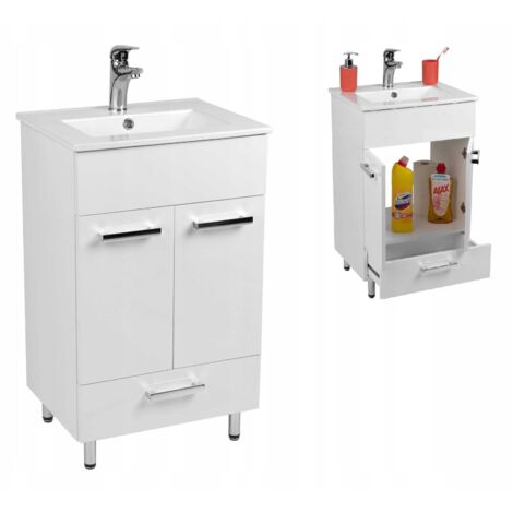 Meuble de salle de bain avec lavabo - 50x40 cm - Blanc brillant - Stable et pratique
