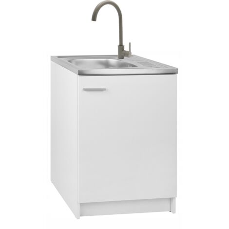 Meuble de cuisine 60x60 - Blanc - Avec évier et robinet olive - Compact et fonctionnel (1/5)
