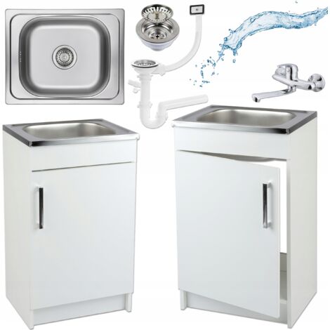 Meuble de cuisine avec évier 50 x 40 cm en acier inoxydable – Design compact et personnalisable – Résistant à l'humidité et aux rayures (1/5)