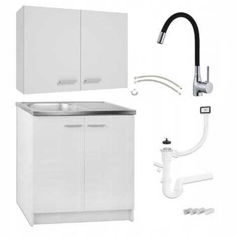 Ensemble Cuisine - Meuble Debout 80 cm - Blanc Mat - Design Minimaliste - Z sink et Robinet