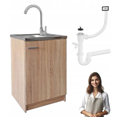 Meuble de cuisine 60 slim - Chêne sonoma - Avec évier et robinet chromé - Idéal pour petits espaces (1/5)