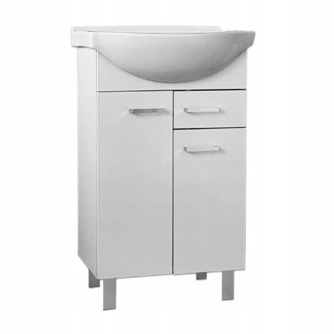 Meuble de Salle de Bain - 55 cm - Blanc Brillant - Avec Lavabo - Élégant et Fonctionnel