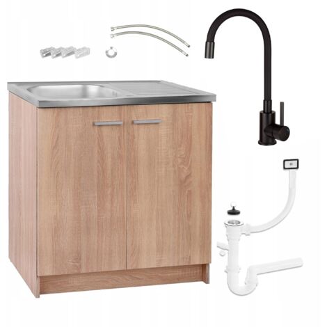 Meuble de cuisine 80x50 - Chêne Sonoma - Avec évier et robinet flexible - Pratique et élégant