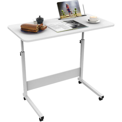 Table pour Ordinateur Portable Réglable en Hauteur, Bureau Debout Mobile 80x40cm Computer Desk, Table D'ordinateur Mobile, Table Lit Roulette, Table de Lit avec Emplacement pour Carte Blanc (1/5)