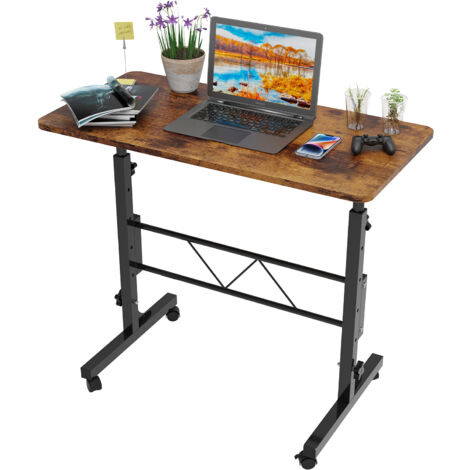 Bureau Debout Portable avec roulettes, Table Ordinateur Mobile Réglable en Hauteur, 80x40cm Petit Table D'ordinateur Mobile, Table de Lit pour Canapé, Table d'appoint pour Chambre Marron (1/5)