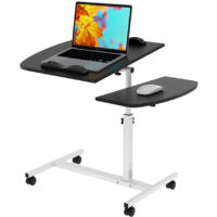 Table de Lit 360° pour Ordinateur Portable à Roulettes Hauteur Réglable - Noir - 60X40cm/69-90cm