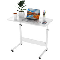 80x40cmTable d'ordinateur Portable réglable en Hauteur avec roulettes pivotantes Bureau d'ordinateur Portable sur Rotation du Sol pour Chambre à Coucher, Bureau,canapé Blanc
