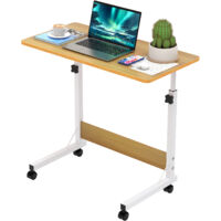 80x40cmTable d'ordinateur Portable réglable en Hauteur avec roulettes pivotantes Bureau d'ordinateur Portable sur Rotation du Sol pour Chambre à Coucher, Bureau,canapé Beige