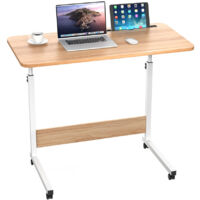 80x40cmTable de lit avec Roulette Réglable en Hauteur, Bureau pour Ordinateur Portable avec Fente pour Carte, Table d'ordinateur Mobile,Chêne