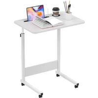 Table de lit avec Roulette Réglable en Hauteur, Bureau pour Ordinateur Portable avec Fente pour Carte, Bureau Debout, Table d'ordinateur Mobile (Blanc, 60x40cm)