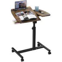 Table de Lit Roulette, Hauteur Ajustable Laptop Support de Souris Séparé, Bureau Debout Mobile 60x40CM avec Petit Tiroir, Bureau Pliable, 360° D'ordinateur Levage Rotatif Brown