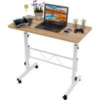 80x40cm Table pour Lit Canapé, Table Ordinateur Mobile Réglable en Hauteur 74-110cm, Bureau Debout Portable avec roulettes 80x40cm, Table d'appoint pour Chambre Chêne, Table D'ordinateur