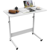 Table pour Ordinateur Portable Réglable en Hauteur, Bureau Debout Mobile 80x40cm Computer Desk, Table D'ordinateur Mobile, Table Lit Roulette, Table de Lit avec Emplacement pour Carte Blanc