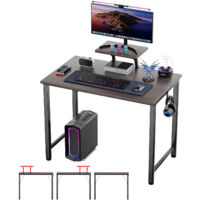 Schreibtisch mit Monitorablage und Kopfhörerhaken, PC Tisch Computertisch 100x50x75-91cm, Bürotisch Computer Holz Officetisch fürs Home, Stabil Laptop-Tisch Arbeitstisch, Schwarz+Braun